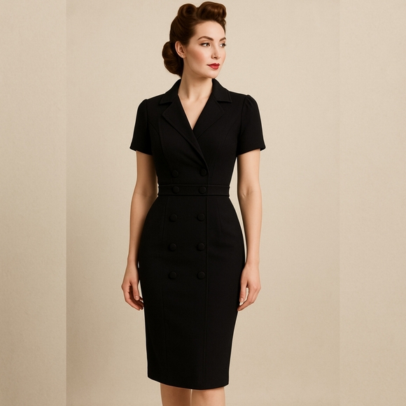 Calvin Klein Dresses & Skirts - Calvin Klein Vintage 90s Double-breasted  Black Dress  (Stretchy)